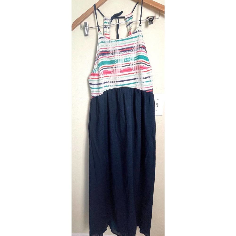 Roxy Dress Women's Small Embroidered Halter Maxi Multicolor Cotton